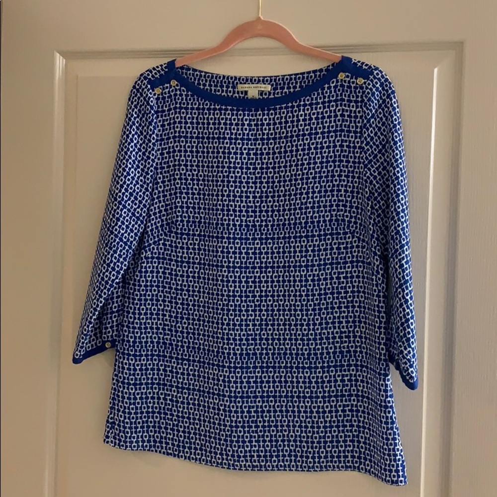 Blue and white dress top